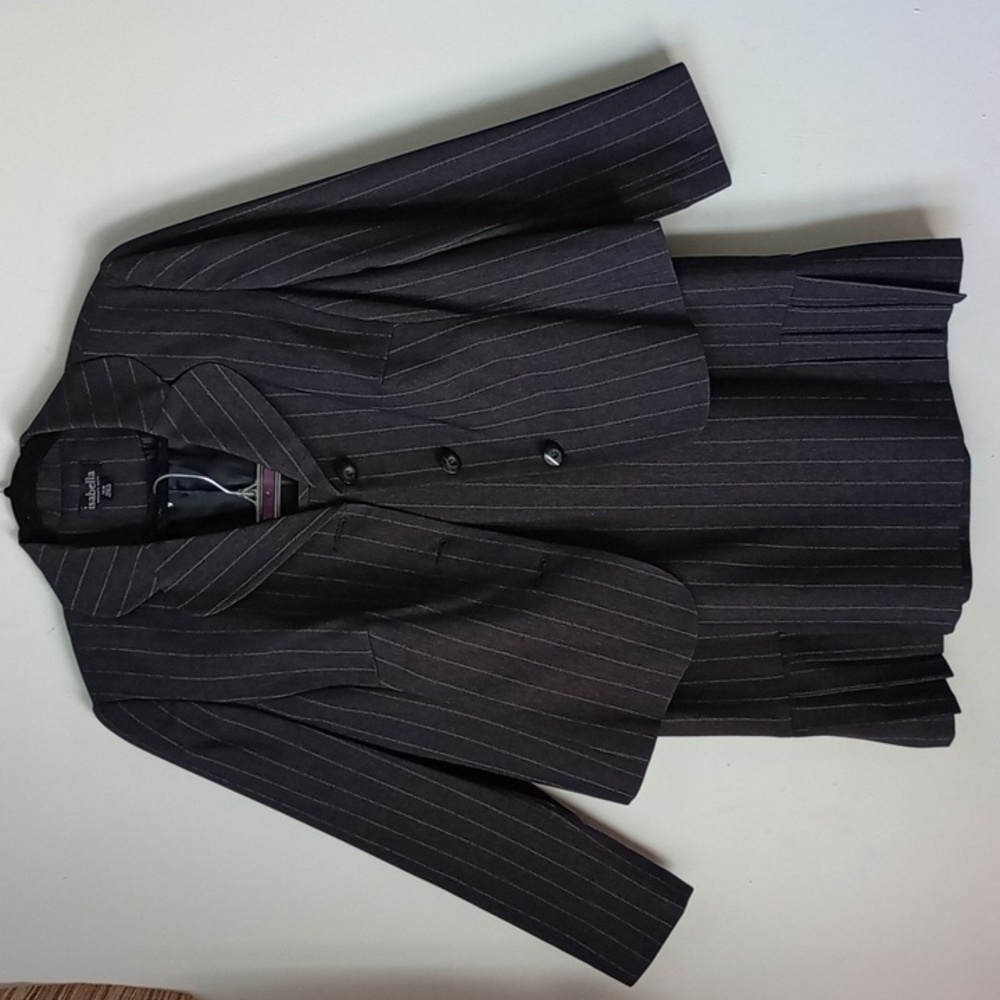 Isabella women's suit size 14 w color gray pinstripe